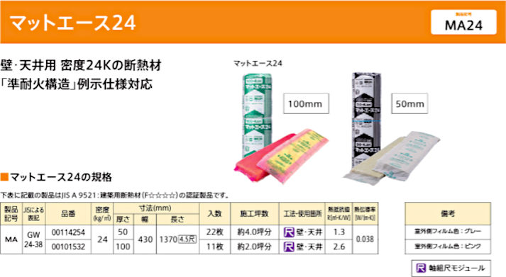 旭ファイバーグラス マットエース アクリア 断熱材 激安 価格 カタログ グラスウール 安い マットエース24